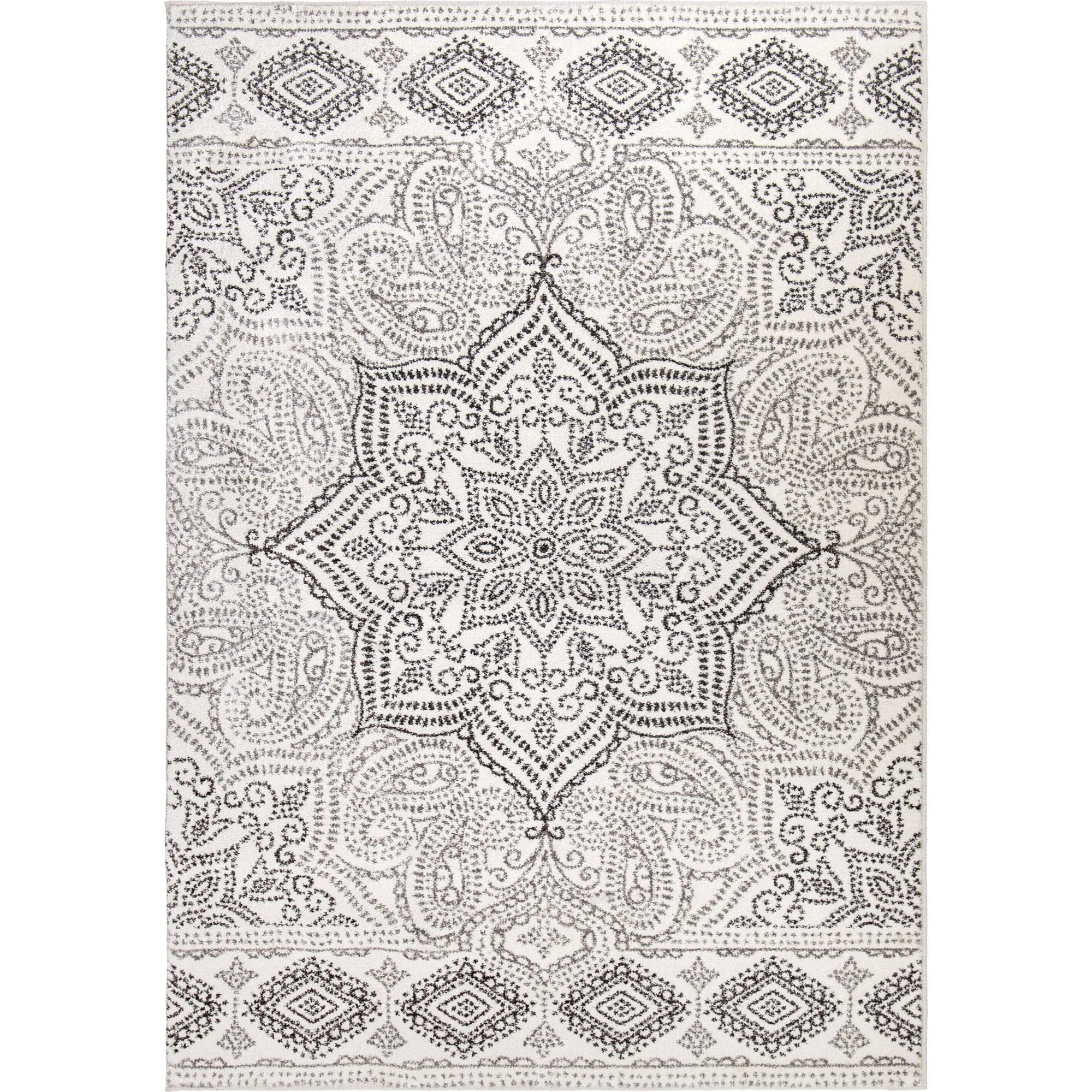 Adagio 8242 Paisley Points White Rug - Baconco