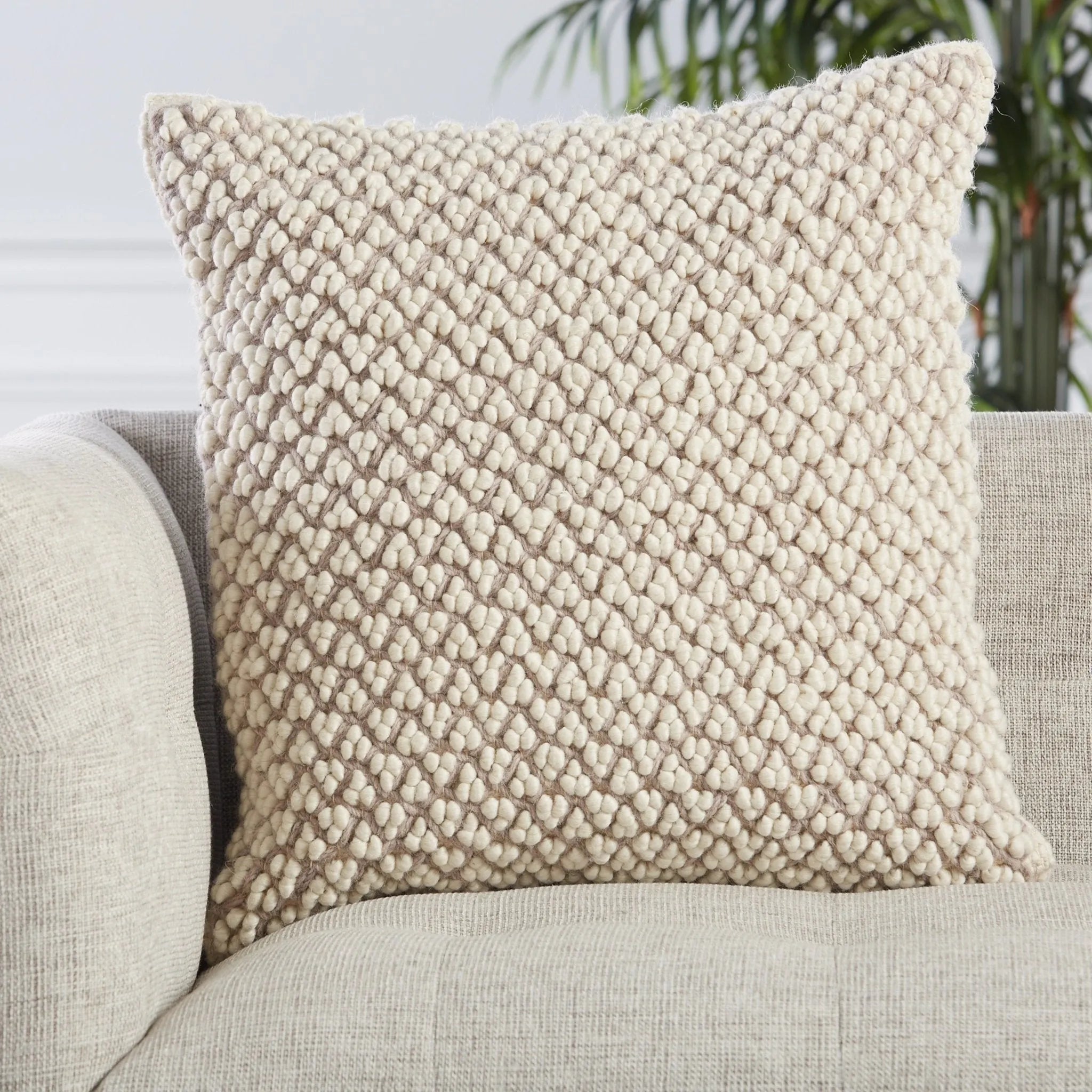 Angora Ago03 Madur Light Taupe/Ivory Pillow - Baconco