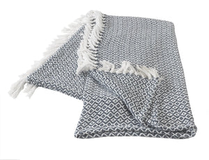 Blue and Ivory Diamonds Fringe LR80180 Throw Blanket - Baconco