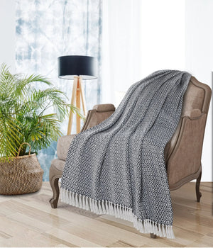 Blue and Ivory Diamonds Fringe LR80180 Throw Blanket - Baconco