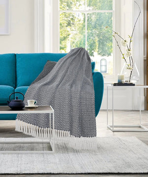 Blue and Ivory Diamonds Fringe LR80180 Throw Blanket - Baconco