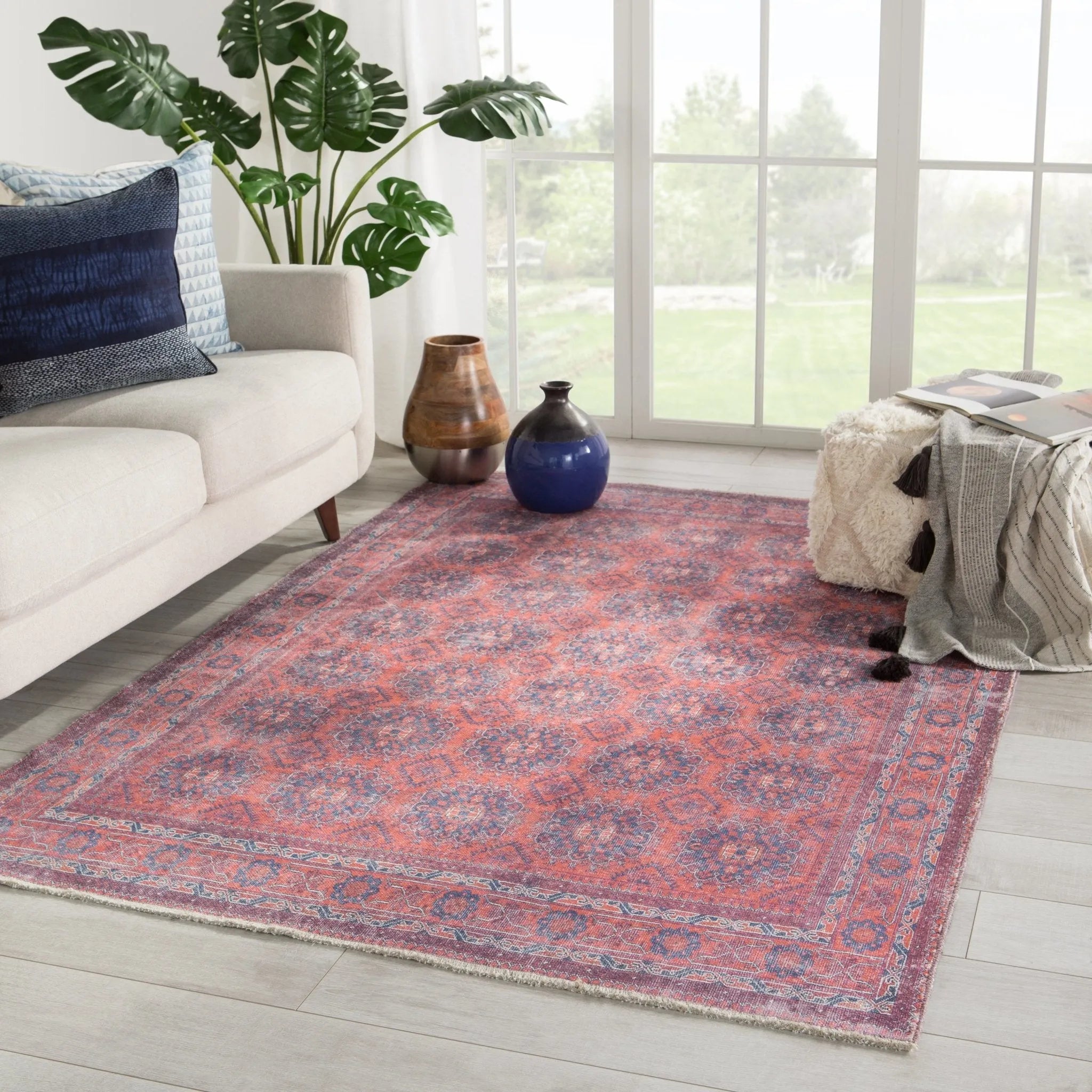 Boheme BOH05 Shelta Blue/Red Rug - Baconco