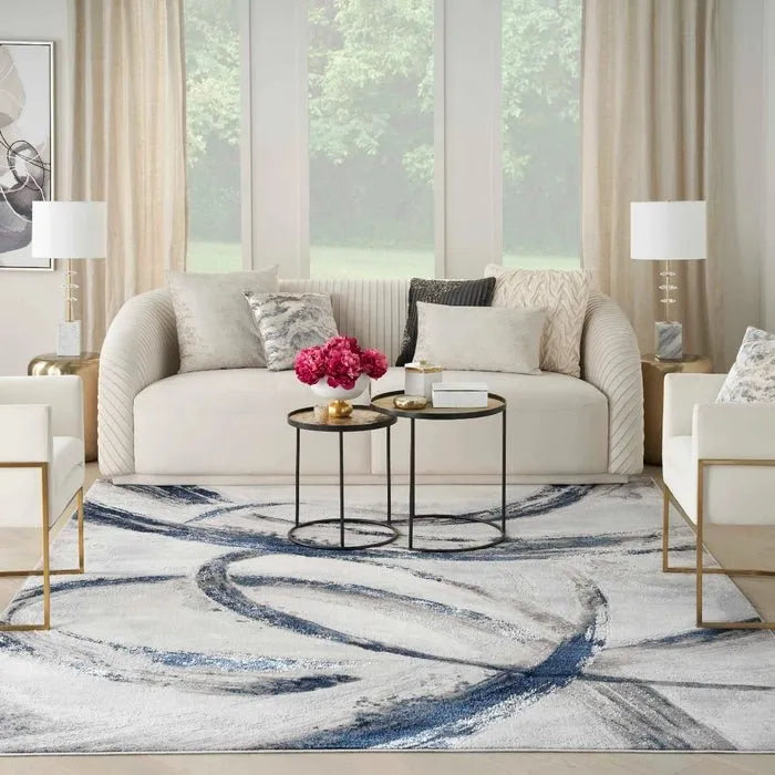 Brushstrokes BSK02 Grey/Navy Rug - Baconco