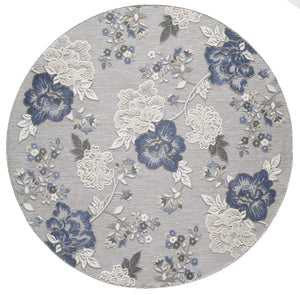 Calla 6938 Grey/Blue Floral Vine Rug - Baconco