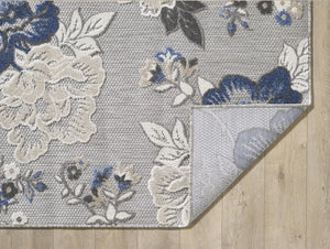 Calla 6938 Grey/Blue Floral Vine Rug - Baconco