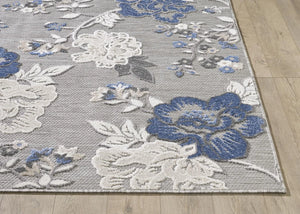 Calla 6938 Grey/Blue Floral Vine Rug - Baconco