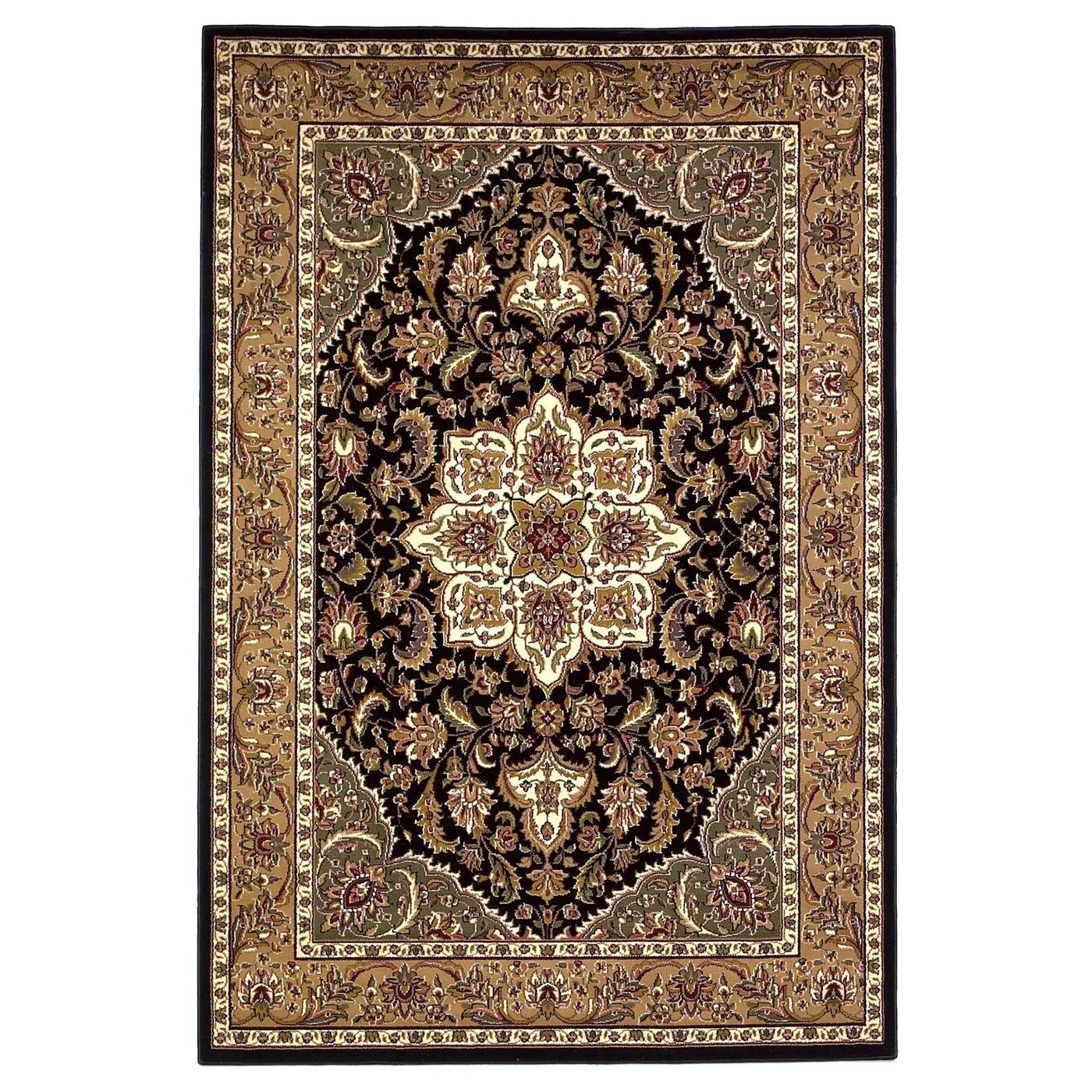 Cambridge 7327 Kashan Medallion Black/Beige Rug - Baconco