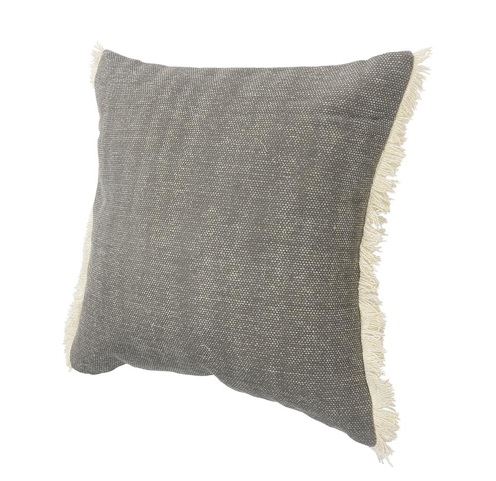 Charcoal Gray Solid Fringed LR07529 Throw Pillow - Baconco