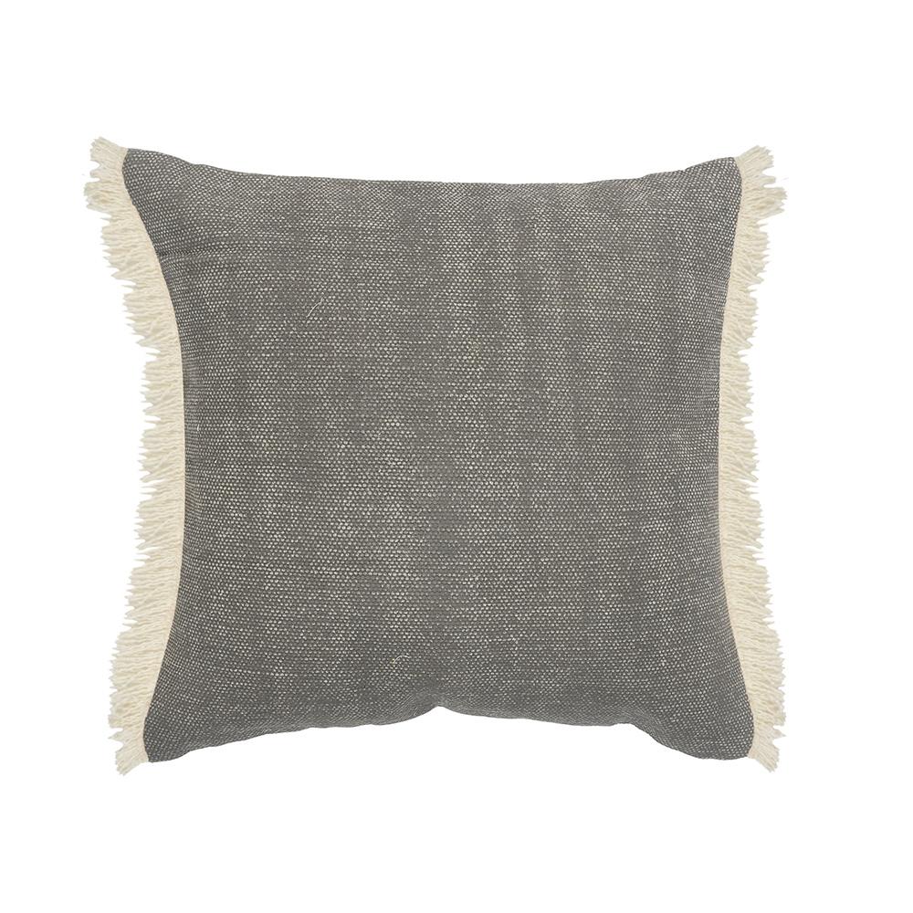 Charcoal Gray Solid Fringed LR07529 Throw Pillow - Baconco