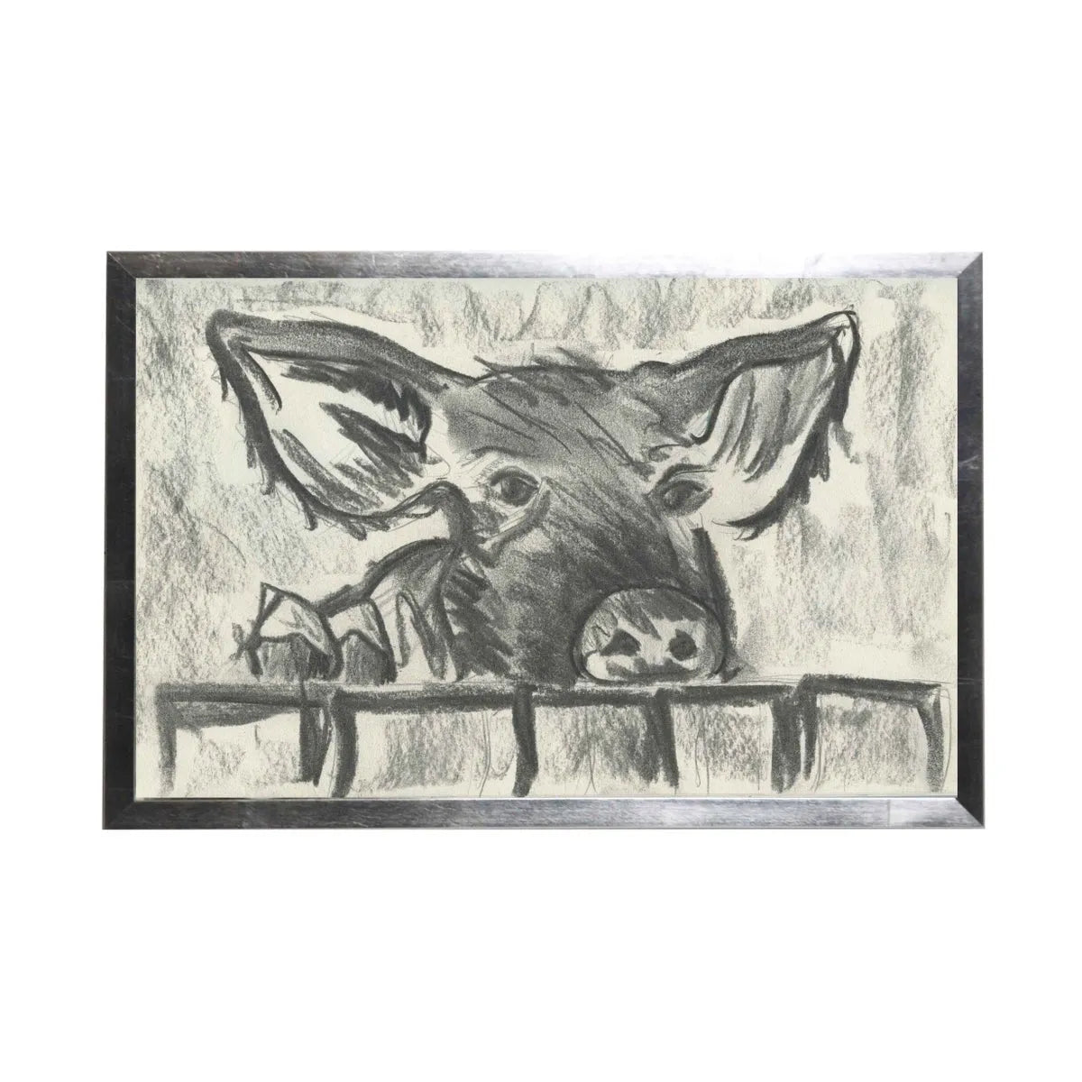 Charcoal Pig Framed Art - Baconco