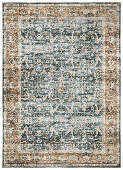 Charleston CHA06 Blue/Rust Rug - Baconco