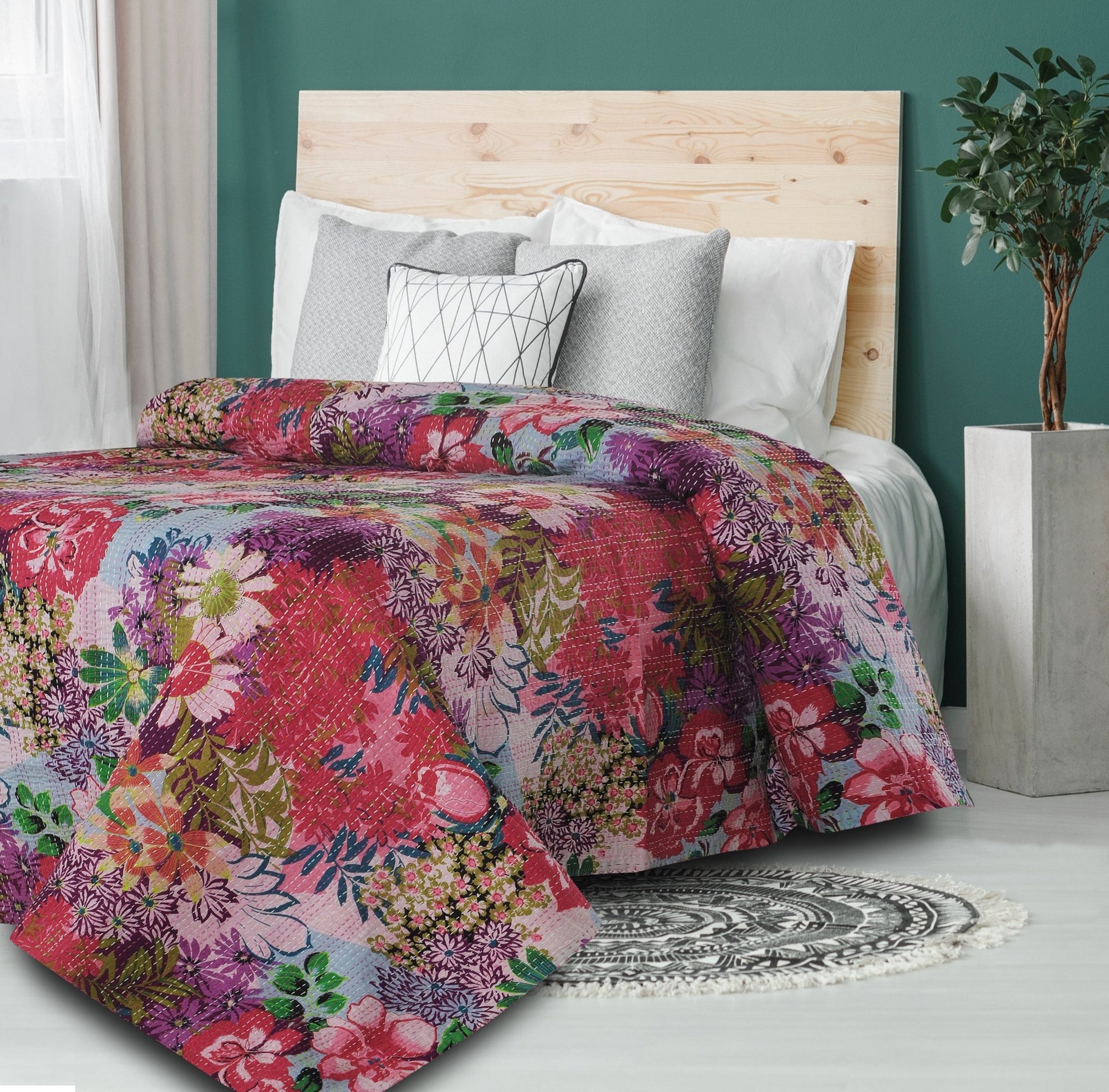 Cotton Kantha Lr81481 Multi Coverlet - Baconco