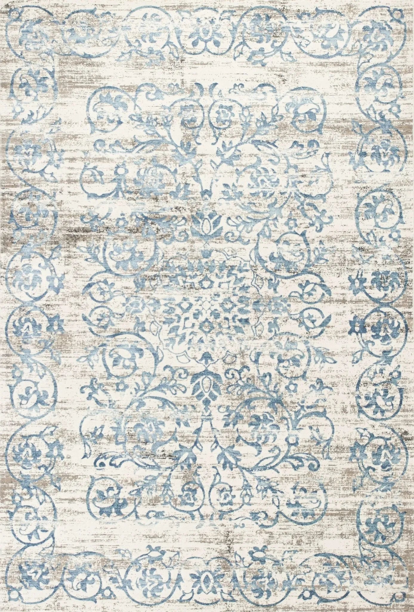 Crete 6503 Courtyard Ivory/Blue Rug - Baconco