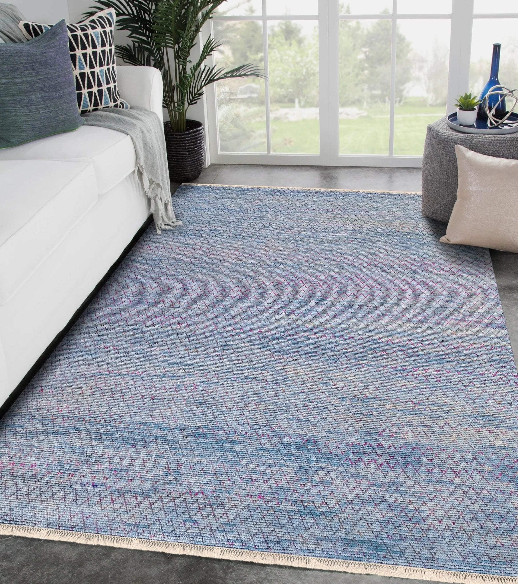 Durva Wool & Silk SC-30B Teal Rug - Baconco