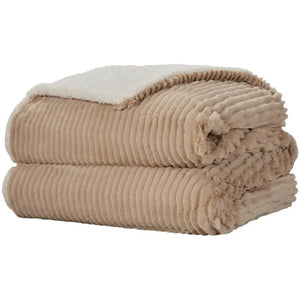 Faux Fur RD639 Beige Throw Blanket - Baconco