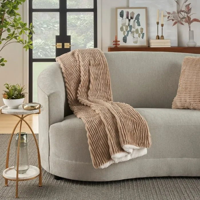 Faux Fur RD639 Beige Throw Blanket - Baconco