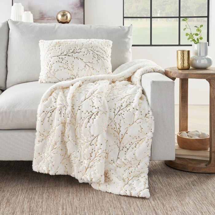 Faux Fur SN107 Ivory Gold Throw Blanket - Baconco
