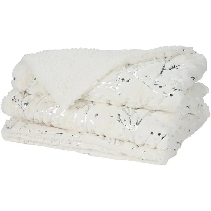 Faux Fur SN107 Ivory/Silver Throw Blanket - Baconco