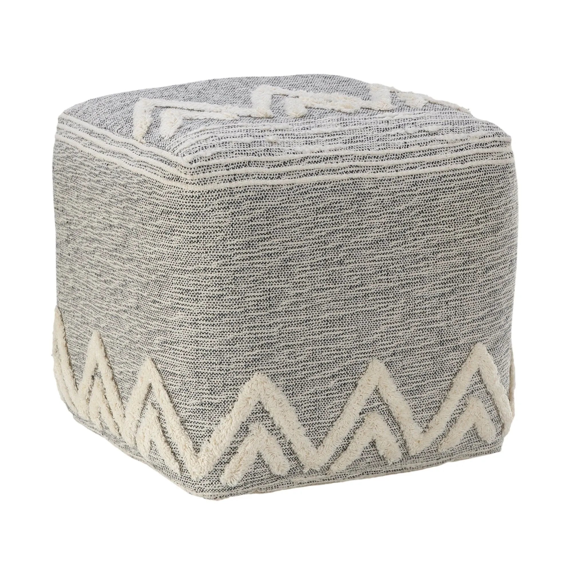 Flat Weave Lr34021 Gray/White Pouf - Baconco