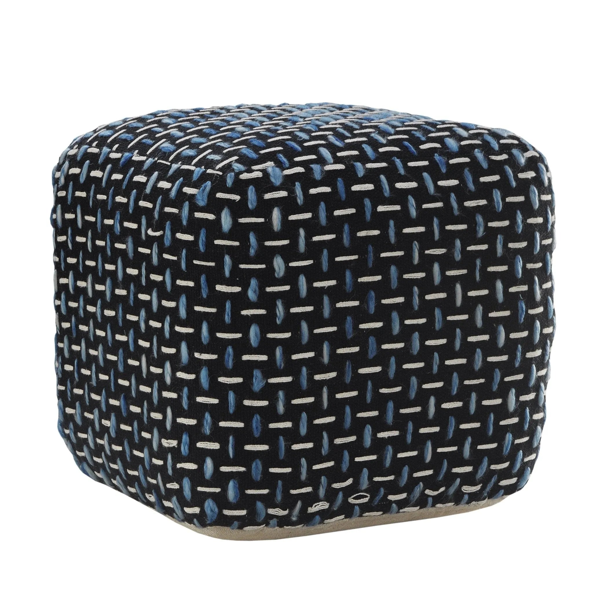 Flat Weave Lr34022 Black/Blue Pouf - Baconco