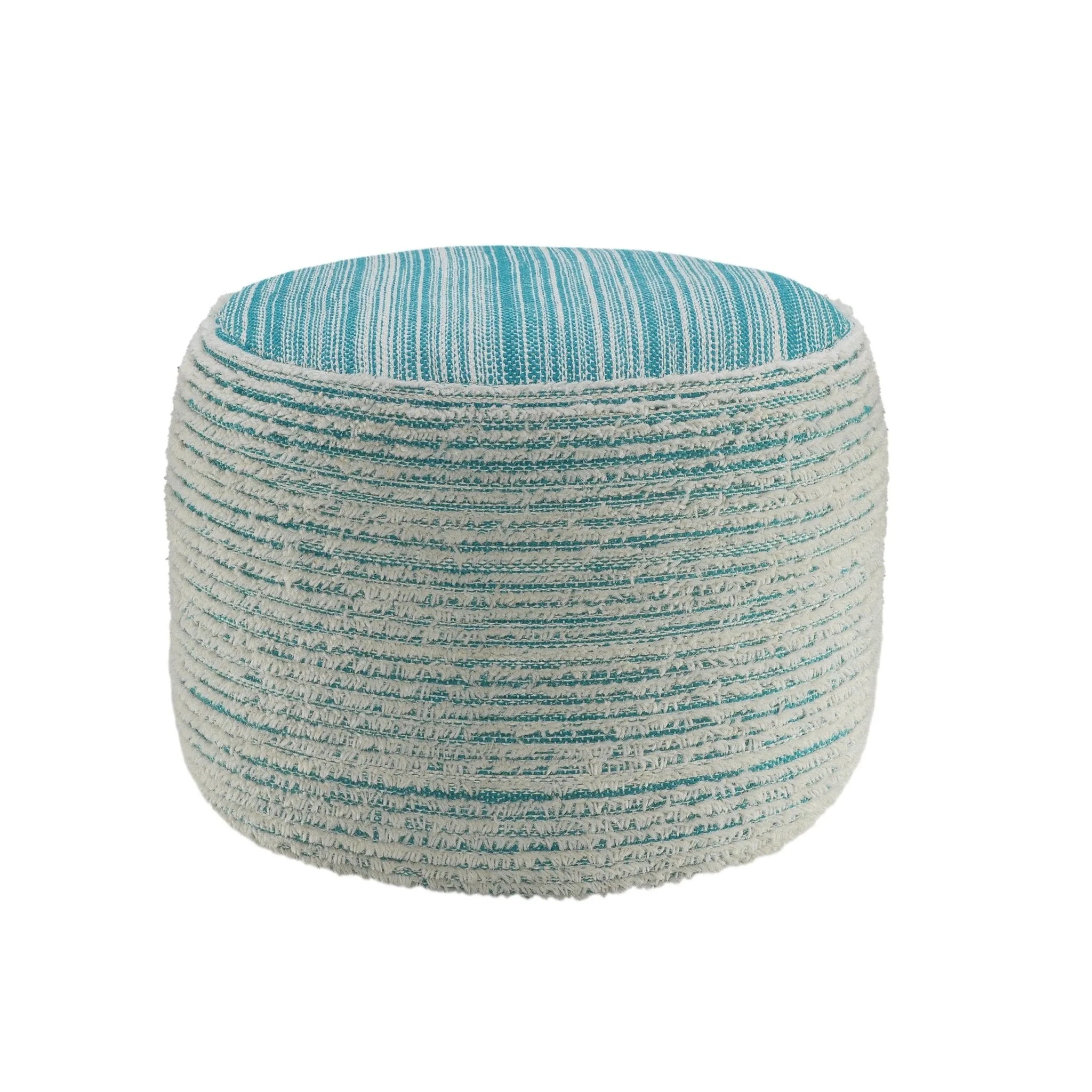 Flat Weave Lr34024 Aqua/White Pouf - Baconco