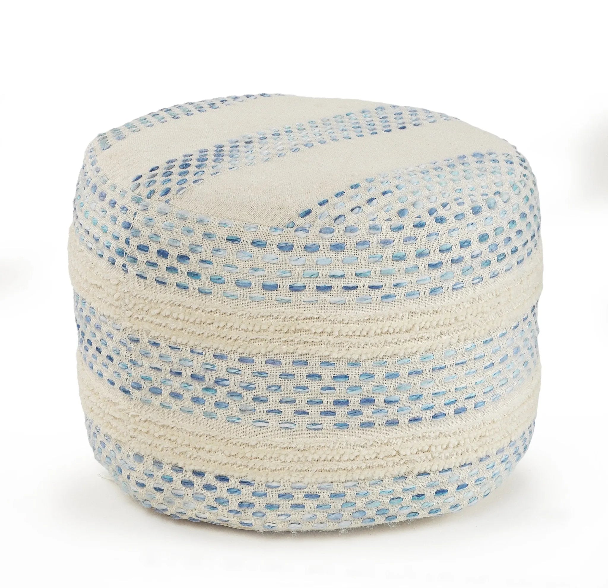 Flat Weave Lr99766 Blue/Cream Pouf - Baconco