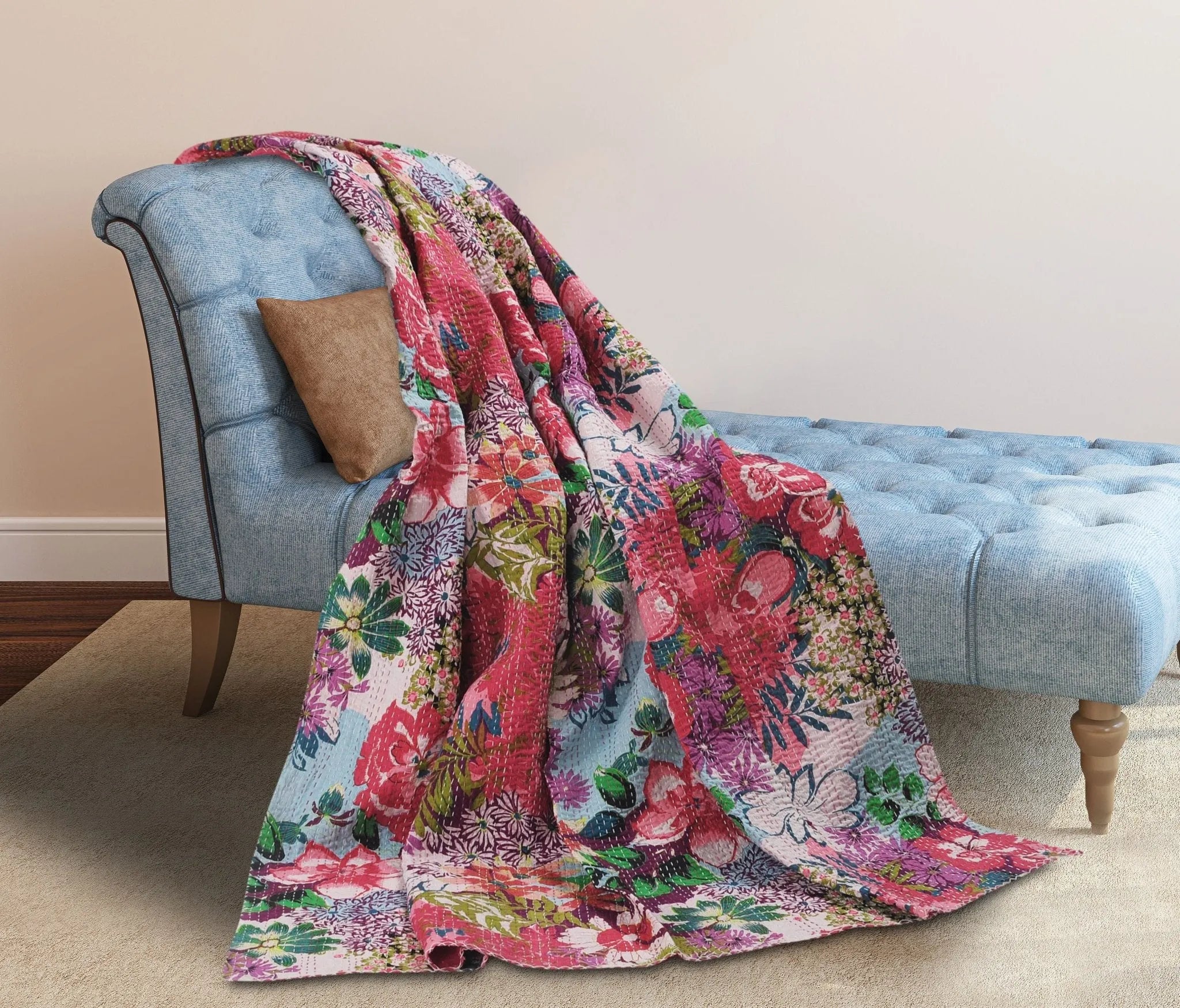 Floral Garden Kantha LR80151 Throw Blanket - Baconco