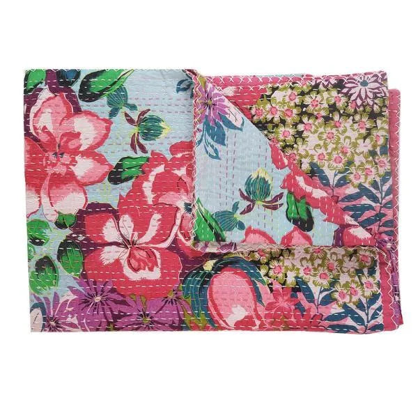 Floral Garden Kantha LR80151 Throw Blanket - Baconco