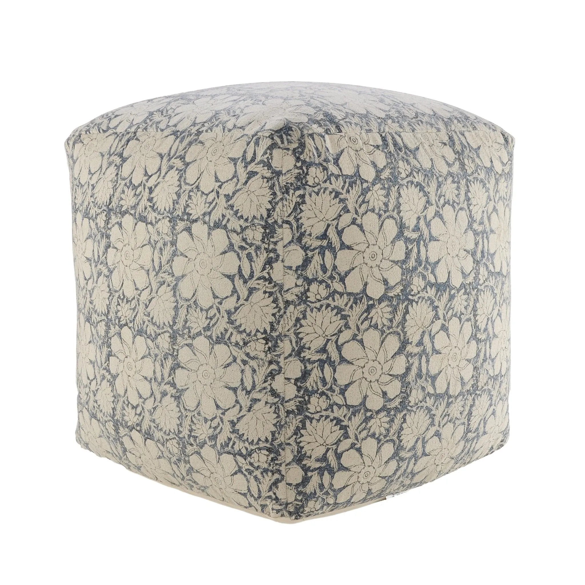 Handmade Lr34027 White/Navy Pouf - Baconco