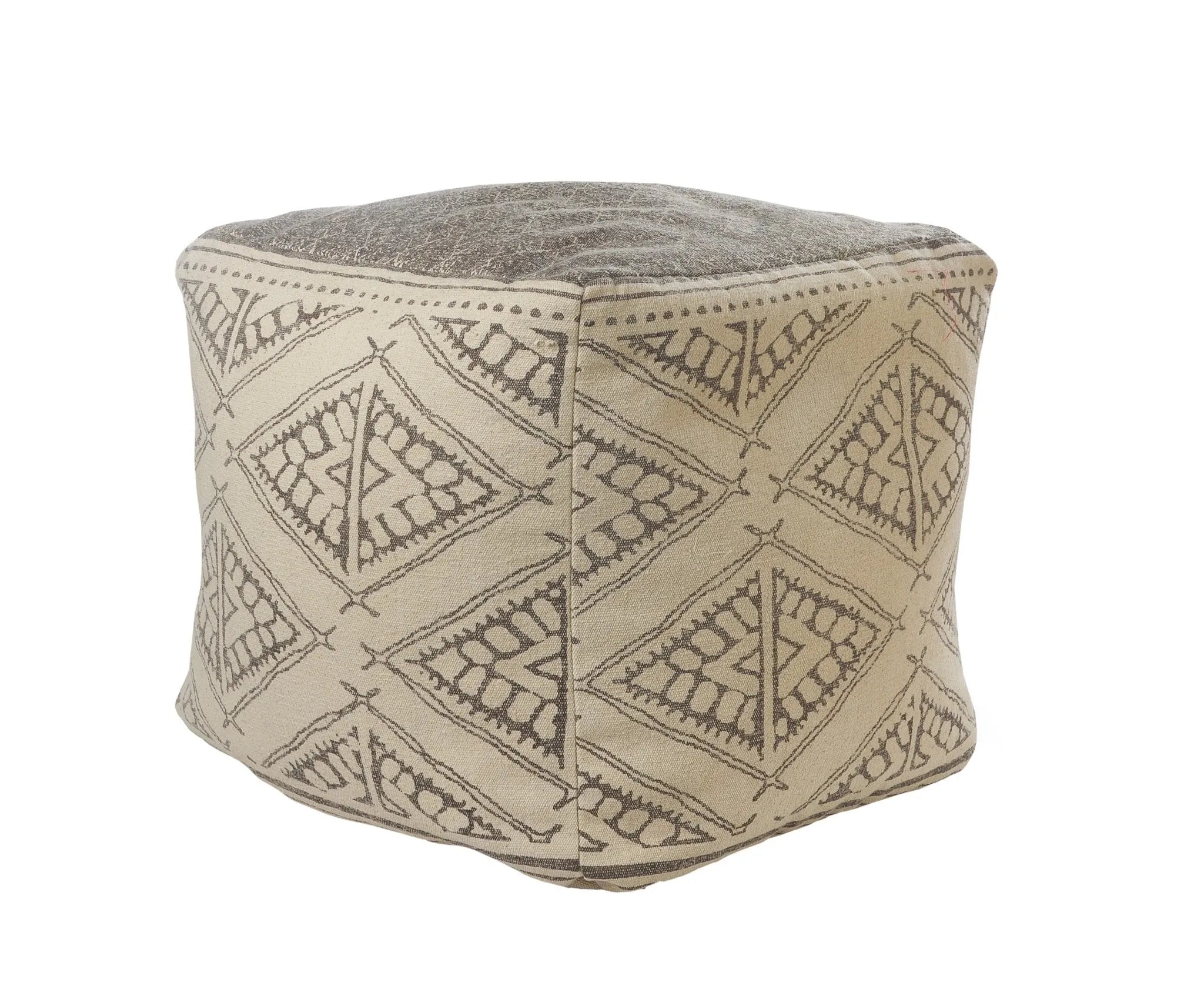 Handmade Lr99770 Beige/Gray Pouf - Baconco