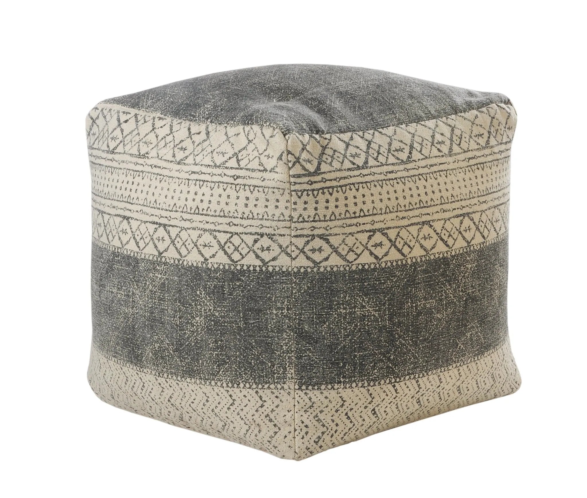 Handmade Lr99771 Beige/Gray Pouf - Baconco