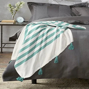 Harbor 80269AHW Aqua Haze/White Throw Blanket - Baconco