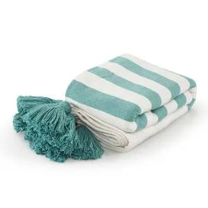 Harbor 80269AHW Aqua Haze/White Throw Blanket - Baconco