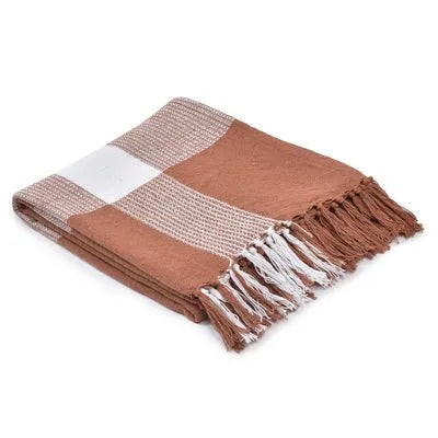 Highland 80287PSW Pumpkin Spice/White Throw Blanket - Baconco