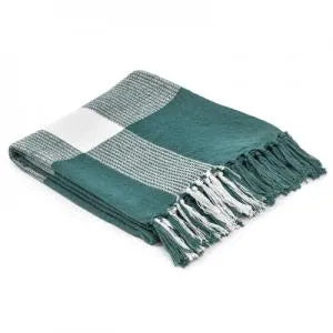 Highland 80289BSW Blue Spruce/White Throw Blanket - Baconco