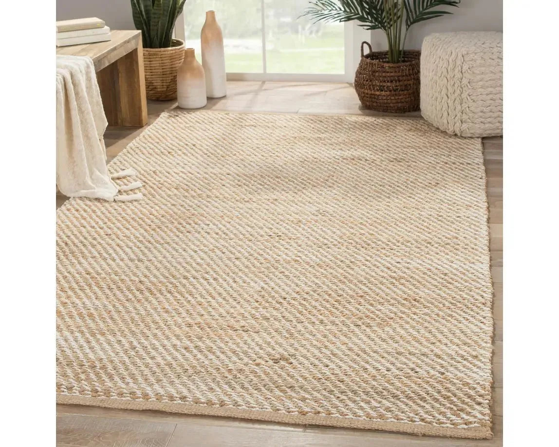 Himalaya HM07 Diagonal Weave Tapioca/Snow White Rug - Baconco