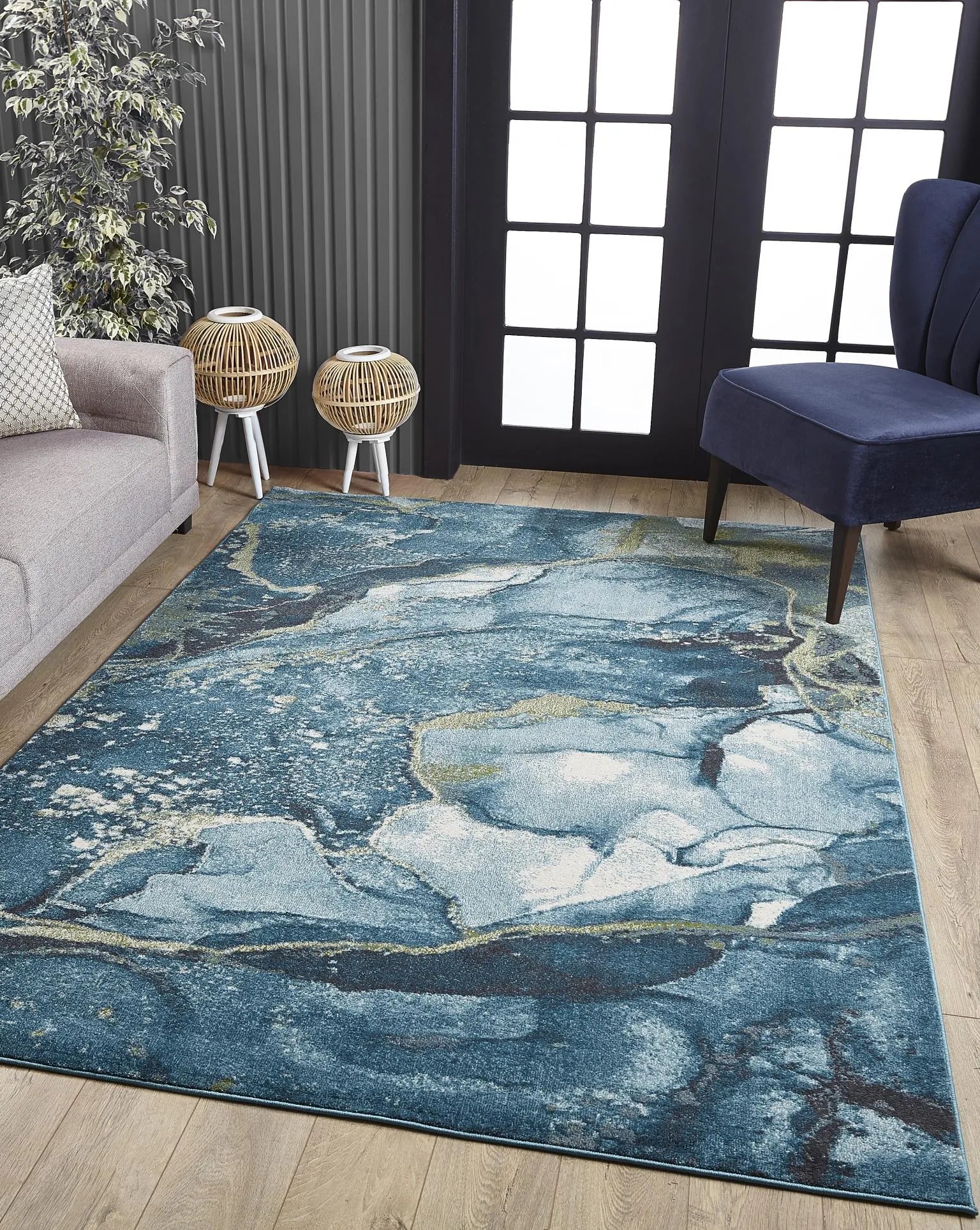 Illusions 6225 Teal Stone Rug - Baconco