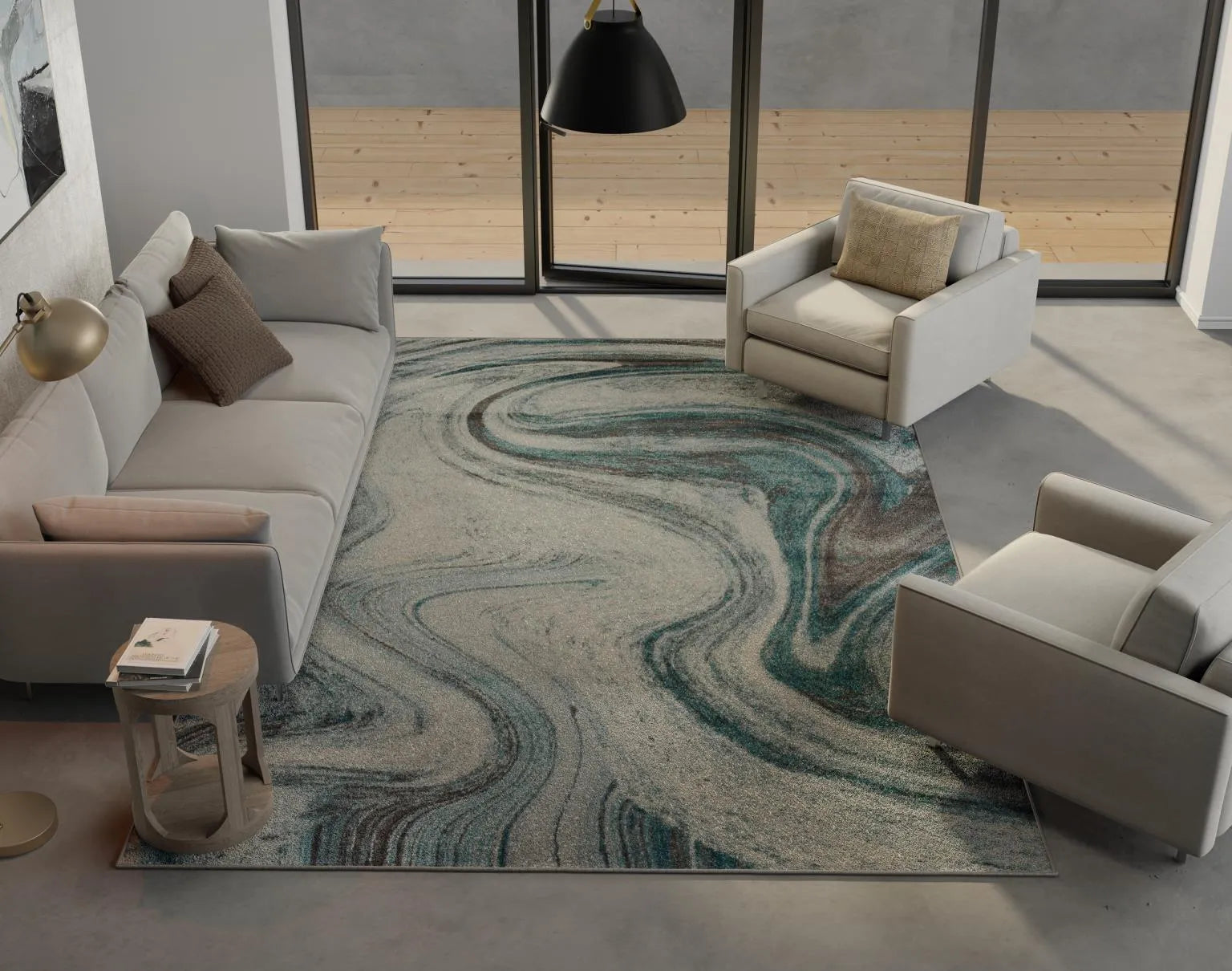 Illusions 6226 Teal Contempo Rug - Baconco