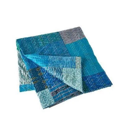 Kantha 80155TBE Tonal Blue Throw Blanket - Baconco