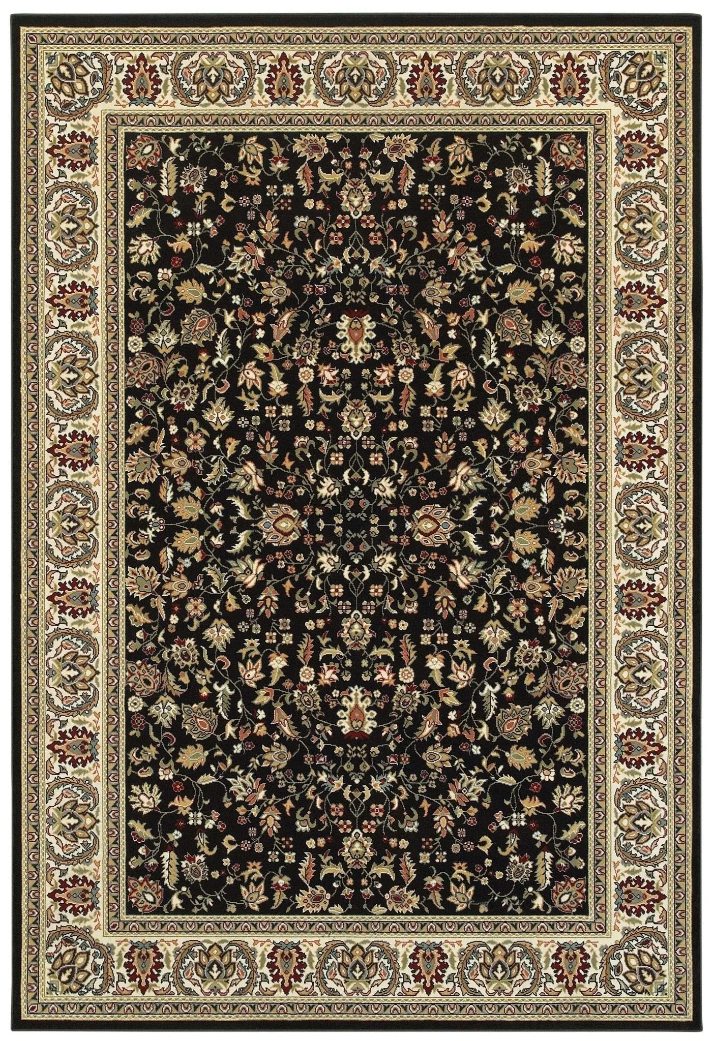 Kashan 108B Black/ Ivory Rug - Baconco