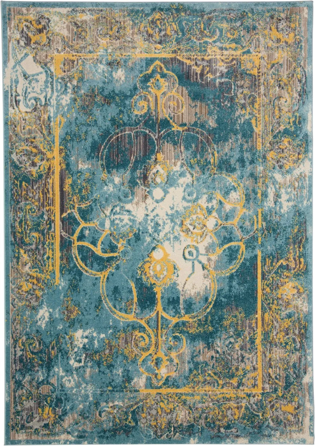 Keats 3471F Teal/Yellow Rug - Baconco