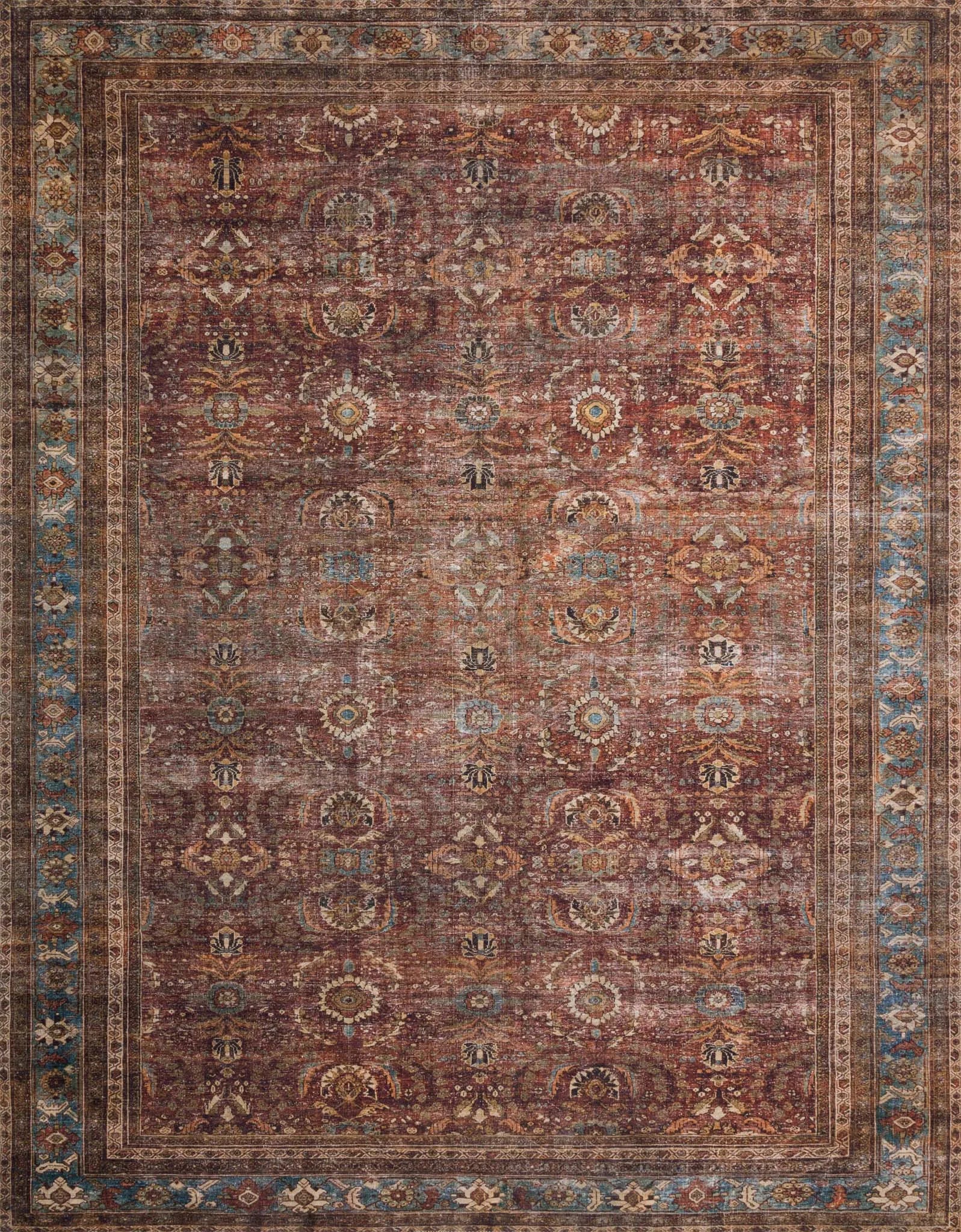 Layla LAY-01 Brick/Blue Rug - Baconco