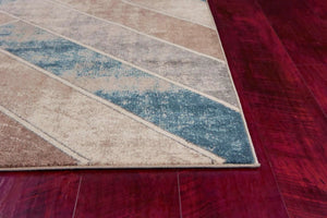 Libby Langdon Winston 5820 Herringbone Tan Teal Rug - Baconco