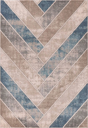 Libby Langdon Winston 5820 Herringbone Tan Teal Rug - Baconco