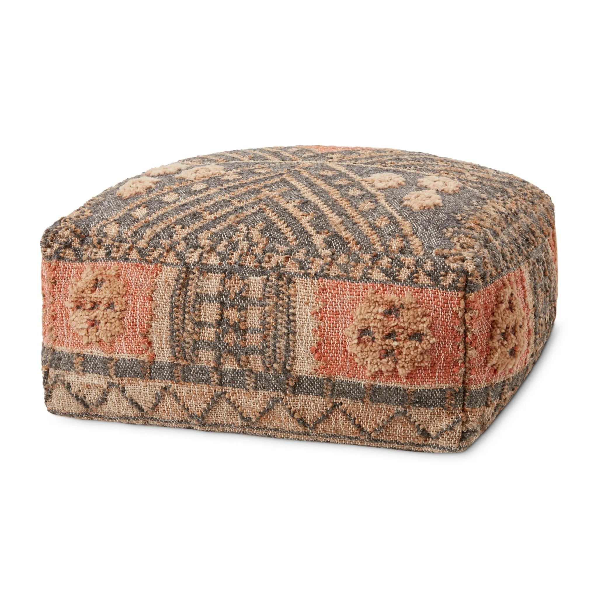 Loloi Lpf0017 Charcoal/Multi Pouf - Baconco