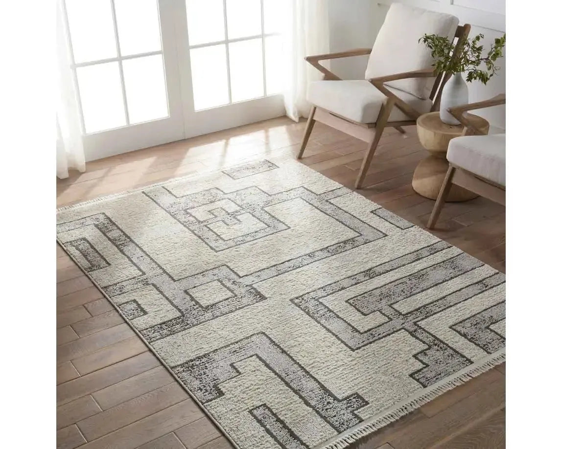 Lore LRE05 Grey/Cream Rug - Baconco