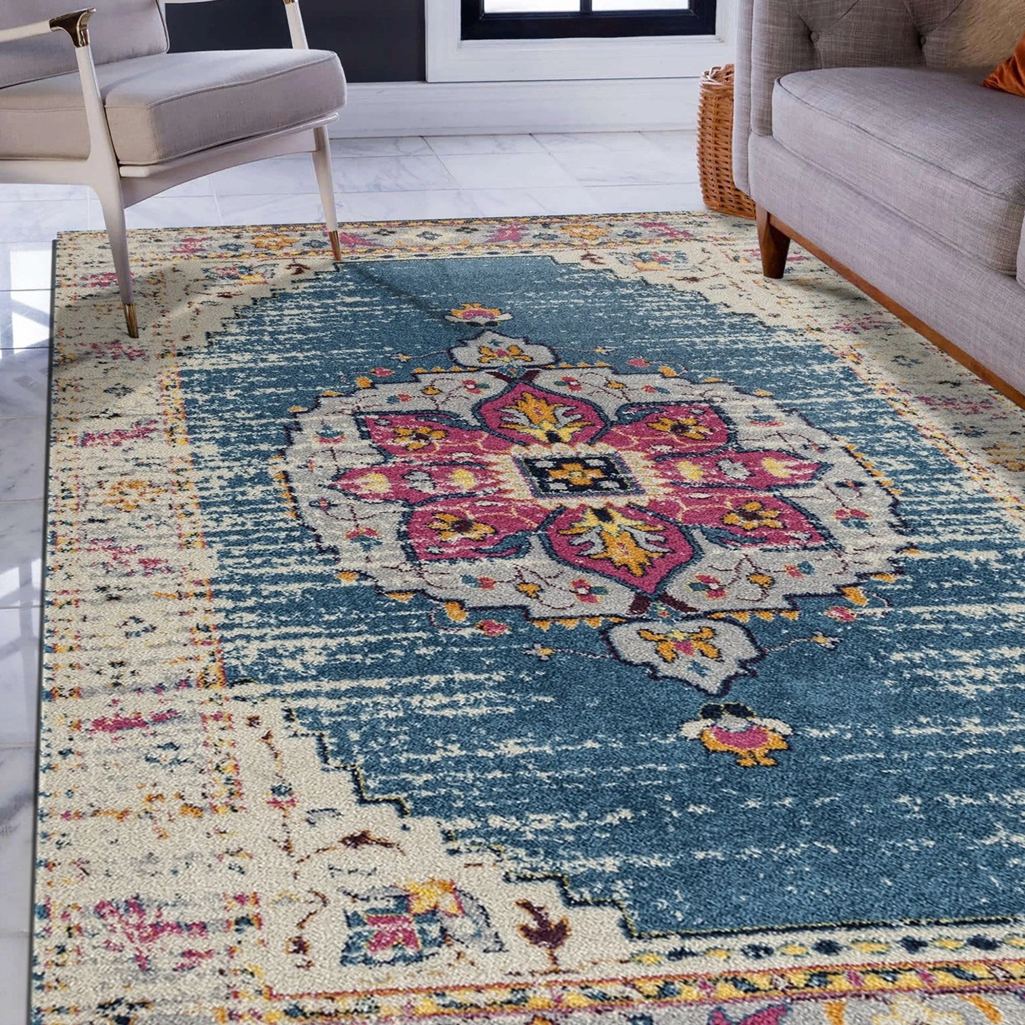 Manhattan MAN-15 Turquoise/Pink Rug - Baconco