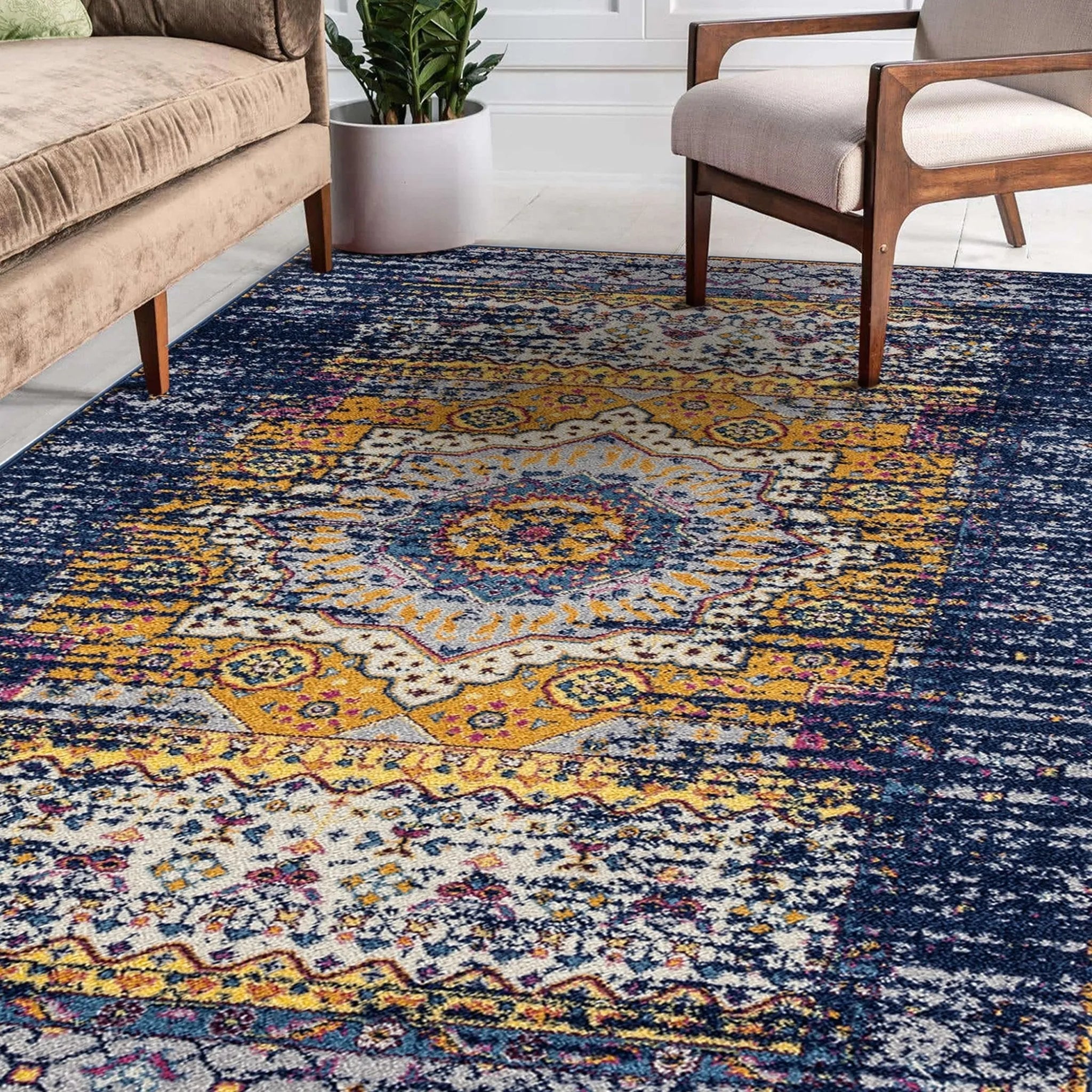 Manhattan MAN-34 Navy/Orange Rug - Baconco