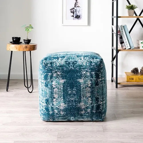 Milano 34103BLO Blue/Ivory Pouf - Baconco