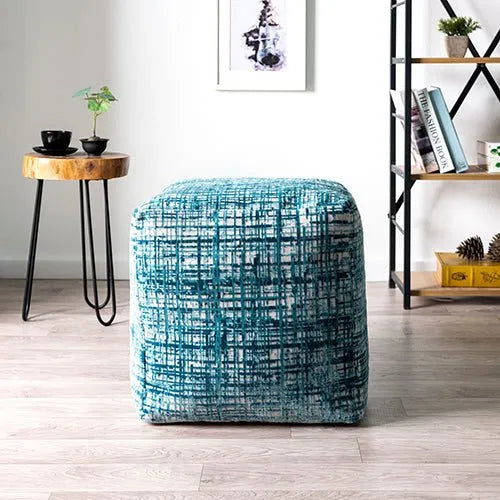 Milano 34104BLO Blue/Ivory Pouf - Baconco